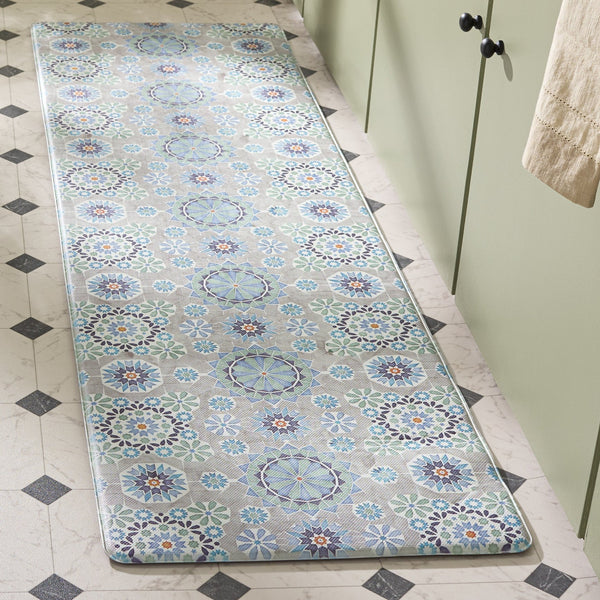 Safavieh Kitchen Floral-Pattern Ivory & Blue Accent Mat With Low-Profile Cushioning, Pvc, Slip-Resistant Backing 1'-6" x 5'-0" KTM517A-165