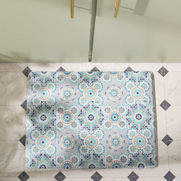 Safavieh Kitchen Floral Accent Mat In Grey Blue — Slip-Resistant Pvc Power-Loomed Rug, Soft Low-Profile Comfort And Durable Everyday Performance 1'-6" x 5'-0" KTM518F-165