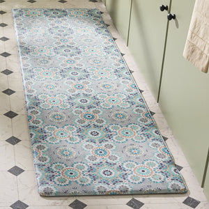 Safavieh Kitchen Floral Accent Mat In Grey Blue — Slip-Resistant Pvc Power-Loomed Rug, Soft Low-Profile Comfort And Durable Everyday Performance 1'-6" x 5'-0" KTM518F-165