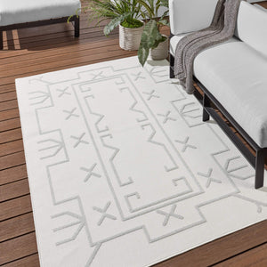 Jaipur Living Vibe by Jaipur Living Kasinda Geometric Tribal Polyester Indoor Outdoor Area Rug Cream 5'3"X7'6" RUG158488