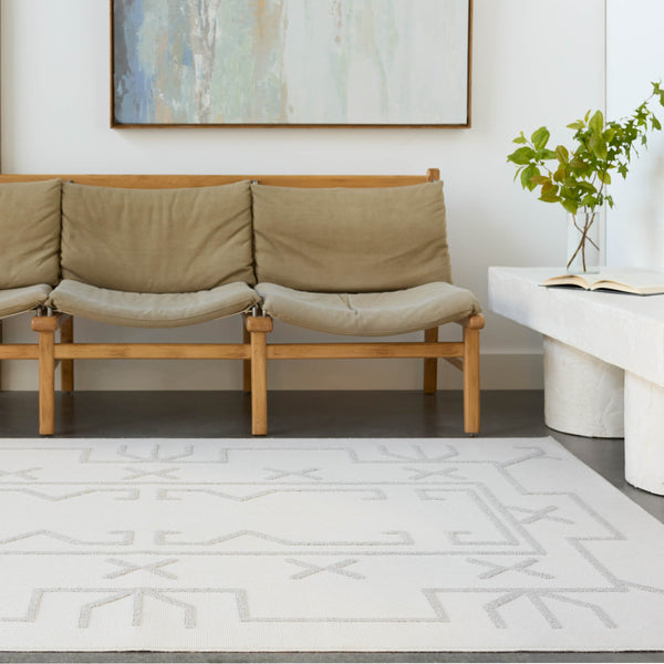 Jaipur Living Vibe by Jaipur Living Kasinda Geometric Tribal Polyester Indoor Outdoor Area Rug Cream 5'3"X7'6" RUG158488