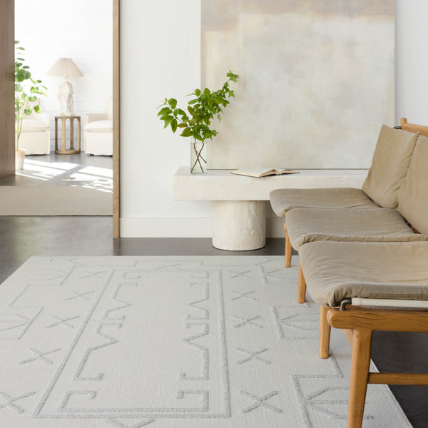 Jaipur Living Vibe by Jaipur Living Kasinda Geometric Tribal Polyester Indoor Outdoor Area Rug Cream 5'3"X7'6" RUG158488