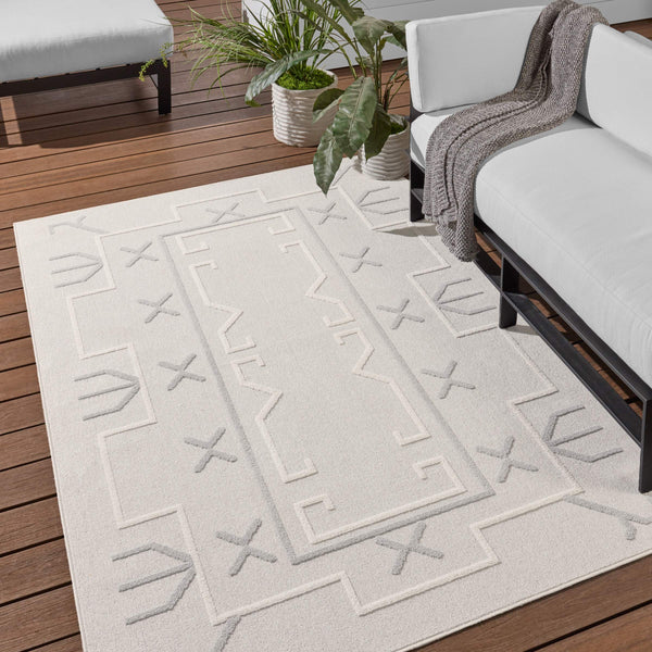 Jaipur Living Vibe by Jaipur Living Kasinda Geometric Tribal Polyester Indoor Outdoor Area Rug Gray 18"X18" RSW104687