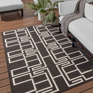 Jaipur Living Vibe by Jaipur Living Odion Bold Graphic Turkish Kars Polyester Indoor Outdoor Rug Black 6'7"X9'6" RUG158499