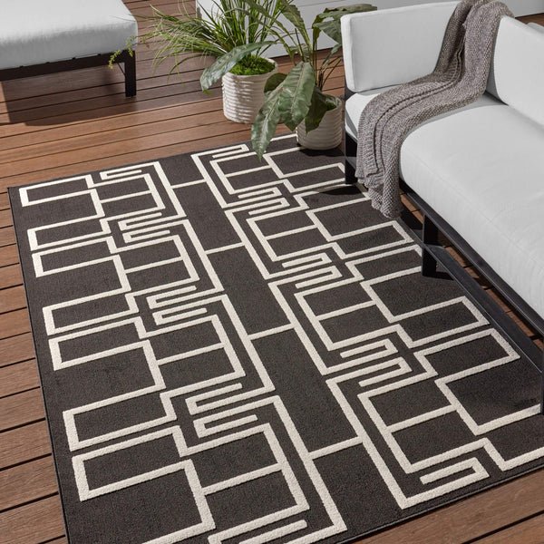 Jaipur Living Vibe by Jaipur Living Odion Bold Graphic Turkish Kars Polyester Indoor Outdoor Rug Black 6'7"X9'6" RUG158499