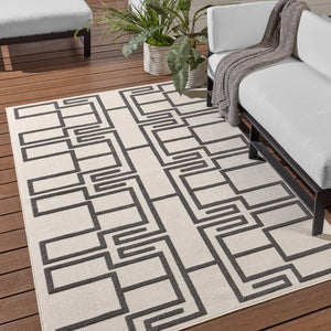 Jaipur Living Vibe by Jaipur Living Odion Bold Graphic Turkish Kars Polyester Indoor Outdoor Rug White 9'2"X11'9" RUG158506