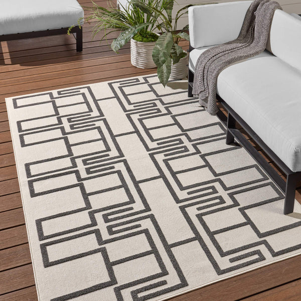 Jaipur Living Vibe by Jaipur Living Odion Bold Graphic Turkish Kars Polyester Indoor Outdoor Rug White 9'2"X11'9" RUG158506