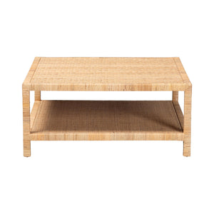 Bali & Pari Kalimantan Handcrafted Rattan and Mahogany Square Coffee Table with Shelf