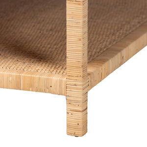 Bali & Pari Kalimantan Handcrafted Rattan and Mahogany Square Coffee Table with Shelf
