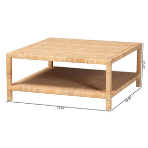 Bali & Pari Kalimantan Handcrafted Rattan and Mahogany Square Coffee Table with Shelf