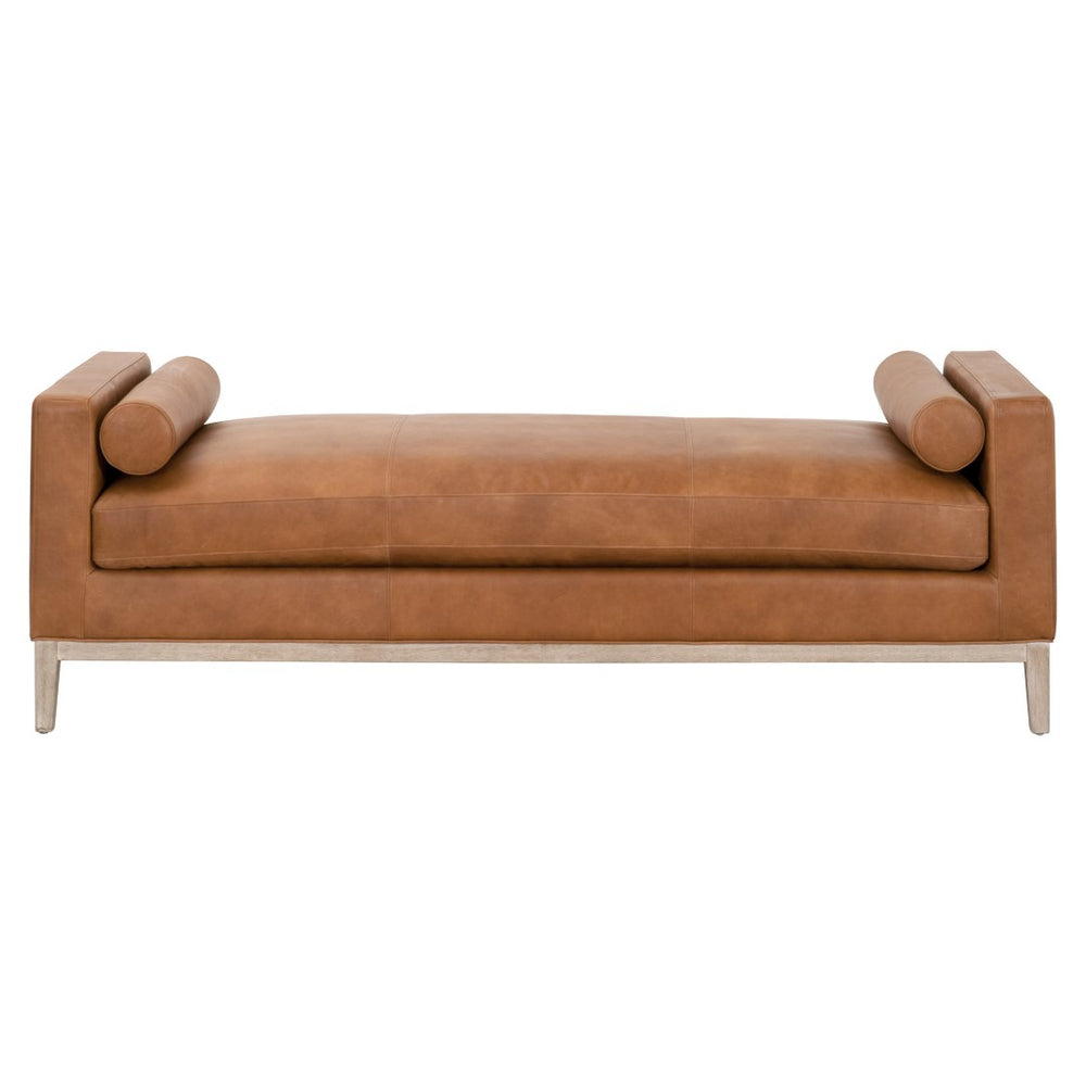 Essentials For Living Keaton Daybed - Stylish Whiskey Brown Leather Upholstered Daybed With Modern Design & Bolster Pillows Natural Gray Oak Solid Oak Wood,Mdf,Plywood 6701.Whbrn/Ng