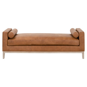 Essentials For Living Keaton Daybed - Stylish Whiskey Brown Leather Upholstered Daybed With Modern Design & Bolster Pillows Natural Gray Oak Solid Oak Wood,Mdf,Plywood 6701.Whbrn/Ng