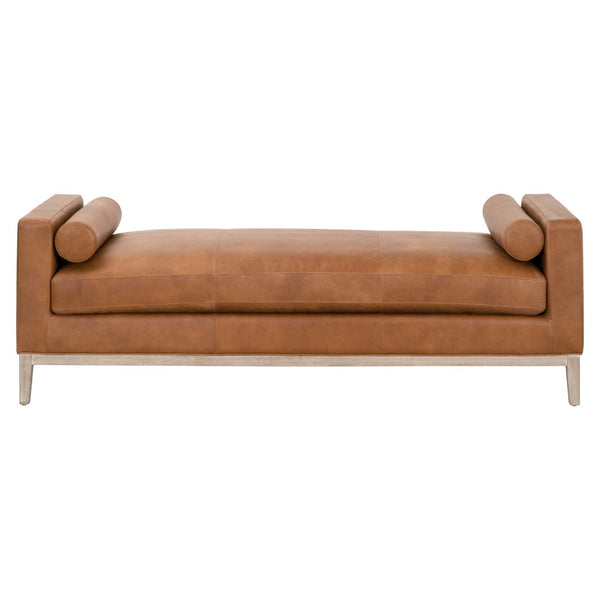 Essentials For Living Keaton Daybed - Stylish Whiskey Brown Leather Upholstered Daybed With Modern Design & Bolster Pillows Natural Gray Oak Solid Oak Wood,Mdf,Plywood 6701.Whbrn/Ng