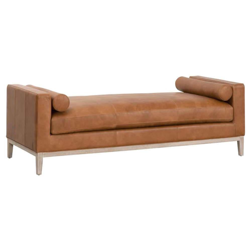 Essentials For Living Keaton Daybed - Stylish Whiskey Brown Leather Upholstered Daybed With Modern Design & Bolster Pillows Natural Gray Oak Solid Oak Wood,Mdf,Plywood 6701.Whbrn/Ng