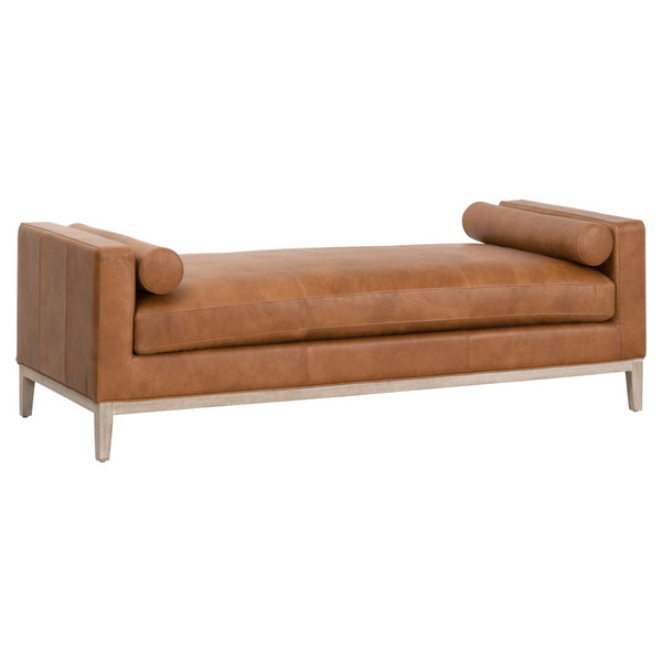 Essentials For Living Keaton Daybed - Stylish Whiskey Brown Leather Upholstered Daybed With Modern Design & Bolster Pillows Natural Gray Oak Solid Oak Wood,Mdf,Plywood 6701.Whbrn/Ng