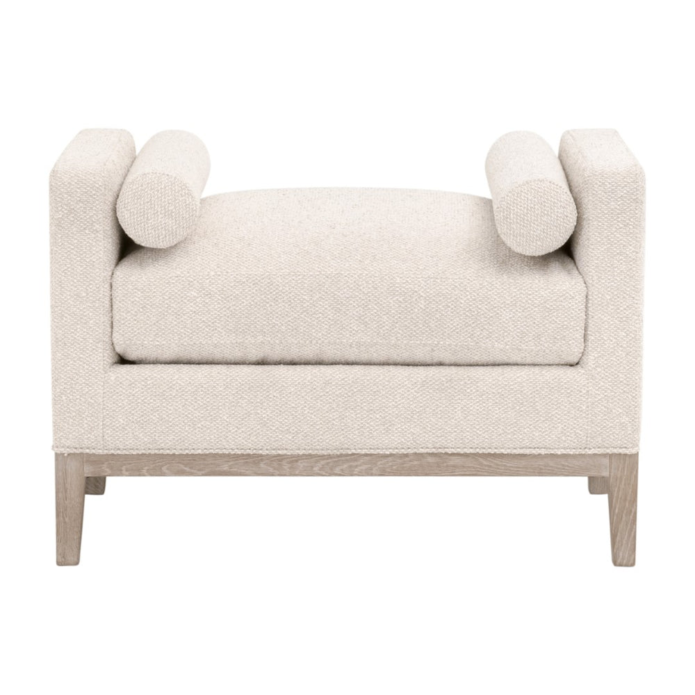 Essentials For Living Keaton Upholstered Accent Stool - Stylish Gray Oak Frame With Soft Livesmart Fabric & Bolster Pillows Livesmart Gellar,Linen,Natural Gray Oak Solid Oak Wood,Mdf,Plywood 6700-s.Lglin/Ng