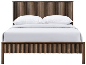 Meridian Furniture Kivo Solid Wood King Bed with Slatted Headboard and Mid-century Modern Bedroom Frame Appeal Walnut KivoBrown-K