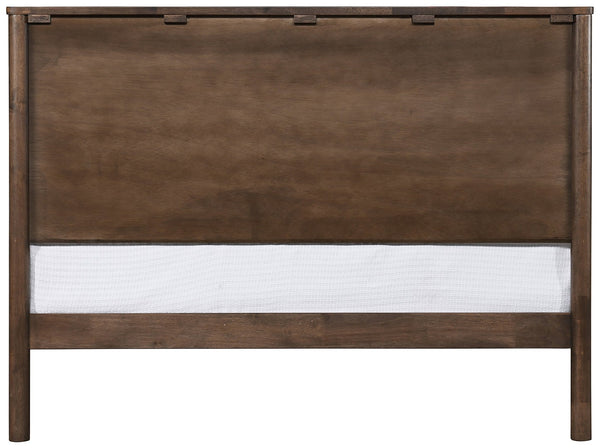 Meridian Furniture Kivo Solid Wood King Bed with Slatted Headboard and Mid-century Modern Bedroom Frame Appeal Walnut KivoBrown-K
