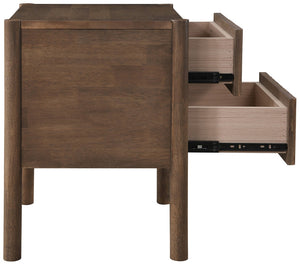 Meridian Furniture Kivo Solid Wood 2 Drawer Nightstand with Slatted Fronts and Tapered Legs Mid-century Bedroom Walnut KivoBrown-NS