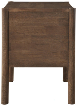 Meridian Furniture Kivo Solid Wood 2 Drawer Nightstand with Slatted Fronts and Tapered Legs Mid-century Bedroom Walnut KivoBrown-NS