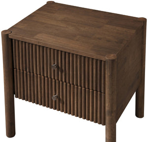 Meridian Furniture Kivo Solid Wood 2 Drawer Nightstand with Slatted Fronts and Tapered Legs Mid-century Bedroom Walnut KivoBrown-NS