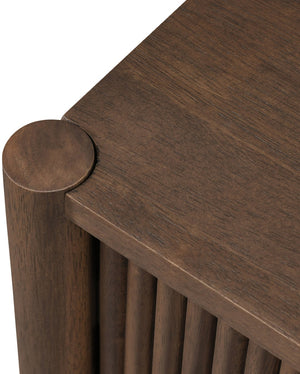 Meridian Furniture Kivo Solid Wood 2 Drawer Nightstand with Slatted Fronts and Tapered Legs Mid-century Bedroom Walnut KivoBrown-NS