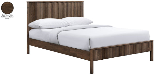 Meridian Furniture Kivo Solid Wood Queen Bed with Slatted Headboard Mid-century Modern Bedroom Frame Walnut KivoBrown-Q