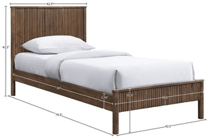 Meridian Furniture Kivo Solid Wood Twin Bed with Slatted Headboard for Modern and Mid-century Style Bedrooms Walnut KivoBrown-T