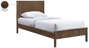 Meridian Furniture Kivo Solid Wood Twin Bed with Slatted Headboard for Modern and Mid-century Style Bedrooms Walnut KivoBrown-T
