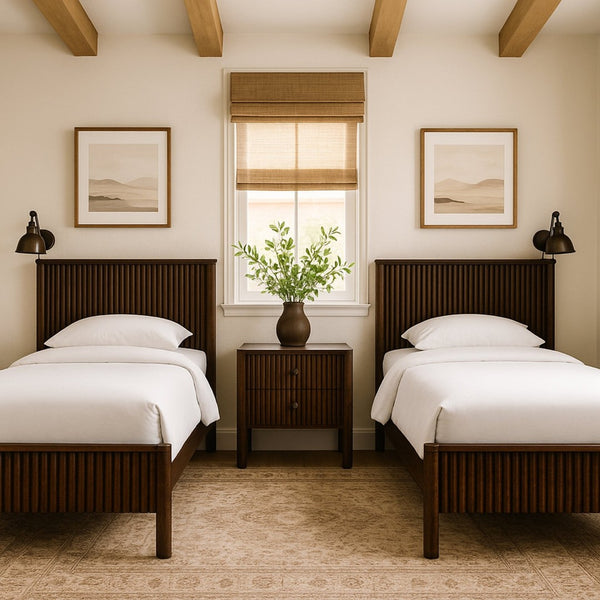 Meridian Furniture Kivo Solid Wood Twin Bed with Slatted Headboard for Modern and Mid-century Style Bedrooms Walnut KivoBrown-T