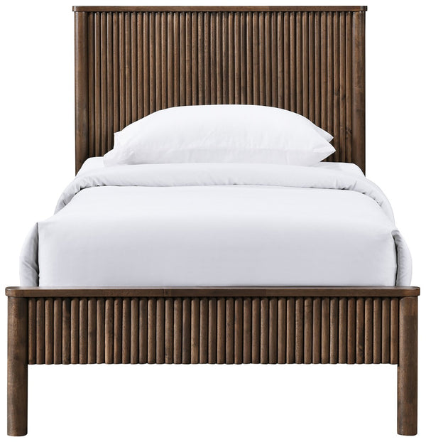 Meridian Furniture Kivo Solid Wood Twin Bed with Slatted Headboard for Modern and Mid-century Style Bedrooms Walnut KivoBrown-T