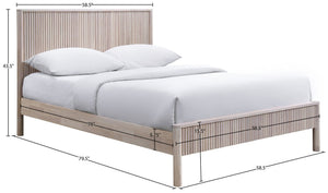 Meridian Furniture Kivo Solid Wood Full Bed with Slatted Headboard Mid-century Modern Bedroom Frame Natural KivoNatural-F