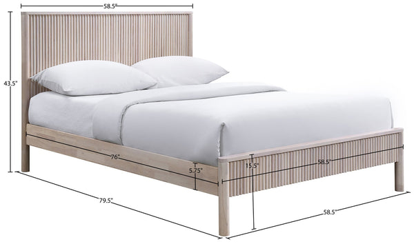 Meridian Furniture Kivo Solid Wood Full Bed with Slatted Headboard Mid-century Modern Bedroom Frame Natural KivoNatural-F