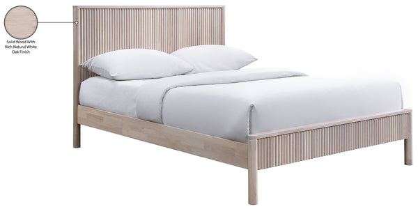 Meridian Furniture Kivo Solid Wood King Bed with Slatted Headboard and Mid-century Modern Bedroom Frame Appeal Natural KivoNatural-K