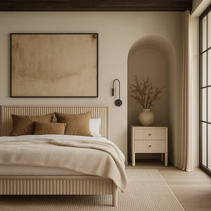 Meridian Furniture Kivo Solid Wood King Bed with Slatted Headboard and Mid-century Modern Bedroom Frame Appeal Natural KivoNatural-K