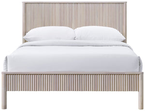 Meridian Furniture Kivo Solid Wood King Bed with Slatted Headboard and Mid-century Modern Bedroom Frame Appeal Natural KivoNatural-K