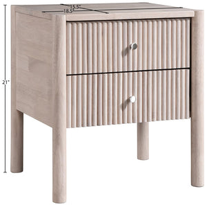 Meridian Furniture Kivo Solid Wood 2 Drawer Nightstand with Slatted Fronts and Tapered Legs Mid-century Bedroom Natural KivoNatural-NS
