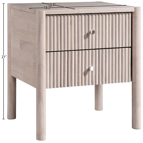 Meridian Furniture Kivo Solid Wood 2 Drawer Nightstand with Slatted Fronts and Tapered Legs Mid-century Bedroom Natural KivoNatural-NS