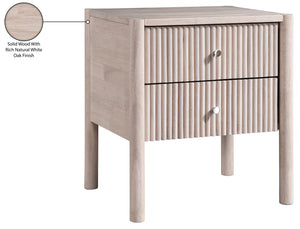 Meridian Furniture Kivo Solid Wood 2 Drawer Nightstand with Slatted Fronts and Tapered Legs Mid-century Bedroom Natural KivoNatural-NS