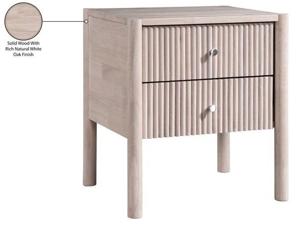 Meridian Furniture Kivo Solid Wood 2 Drawer Nightstand with Slatted Fronts and Tapered Legs Mid-century Bedroom Natural KivoNatural-NS