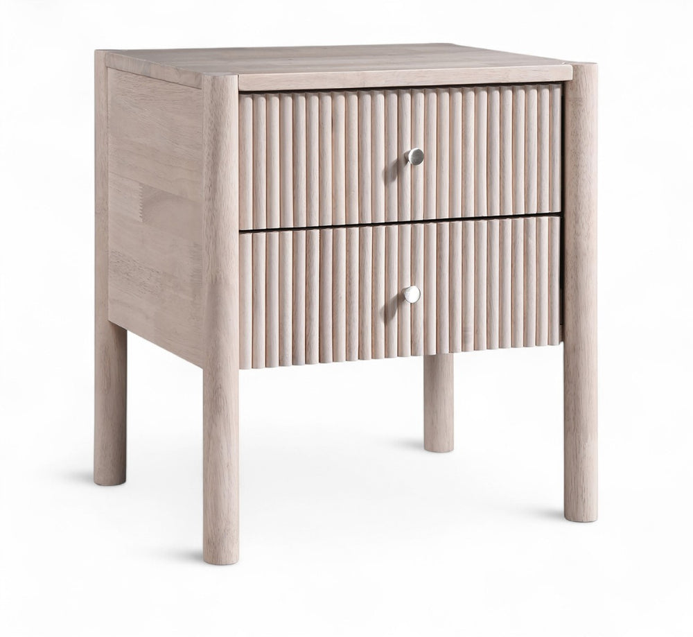 Meridian Furniture Kivo Solid Wood 2 Drawer Nightstand with Slatted Fronts and Tapered Legs Mid-century Bedroom Natural KivoNatural-NS