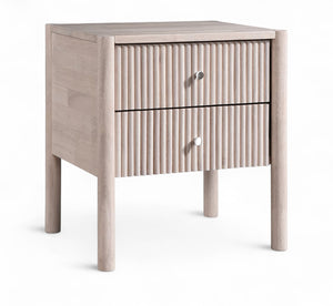 Meridian Furniture Kivo Solid Wood 2 Drawer Nightstand with Slatted Fronts and Tapered Legs Mid-century Bedroom Natural KivoNatural-NS