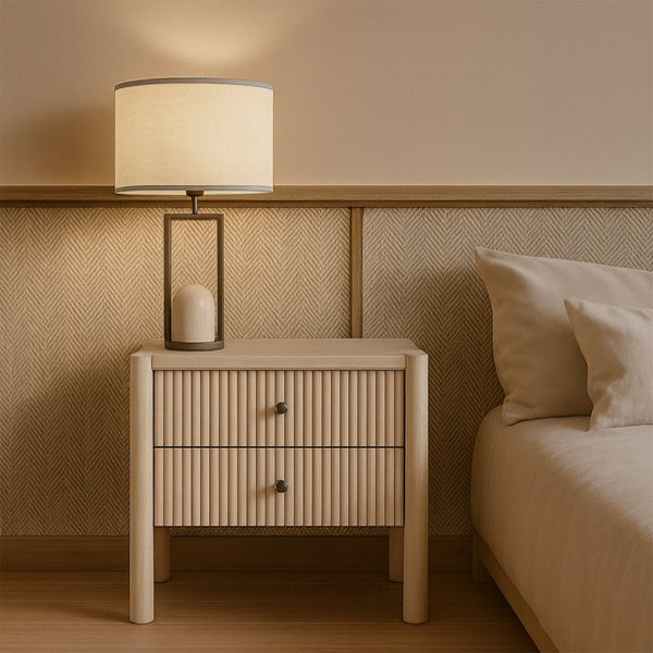 Meridian Furniture Kivo Solid Wood 2 Drawer Nightstand with Slatted Fronts and Tapered Legs Mid-century Bedroom Natural KivoNatural-NS