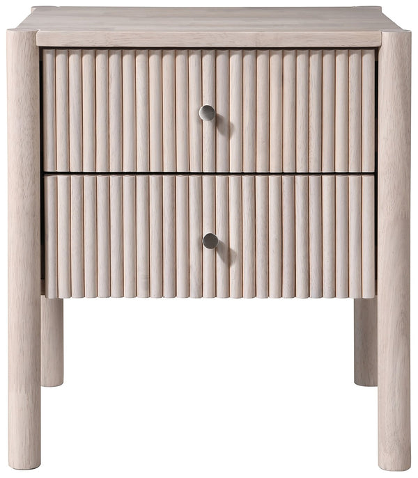 Meridian Furniture Kivo Solid Wood 2 Drawer Nightstand with Slatted Fronts and Tapered Legs Mid-century Bedroom Natural KivoNatural-NS