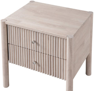 Meridian Furniture Kivo Solid Wood 2 Drawer Nightstand with Slatted Fronts and Tapered Legs Mid-century Bedroom Natural KivoNatural-NS