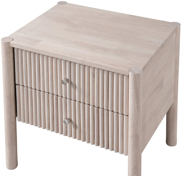 Meridian Furniture Kivo Solid Wood 2 Drawer Nightstand with Slatted Fronts and Tapered Legs Mid-century Bedroom Natural KivoNatural-NS
