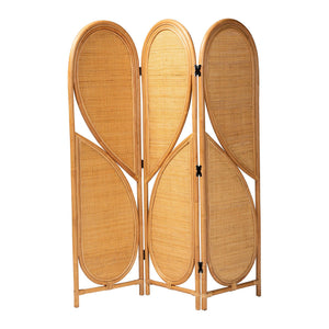 Bali & Pari Kiyoko Handwoven Natural Rattan Trifold Privacy Screen Boho Divider