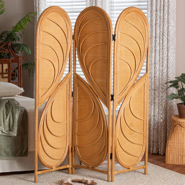 Bali & Pari Kiyoko Handwoven Natural Rattan Trifold Privacy Screen Boho Divider