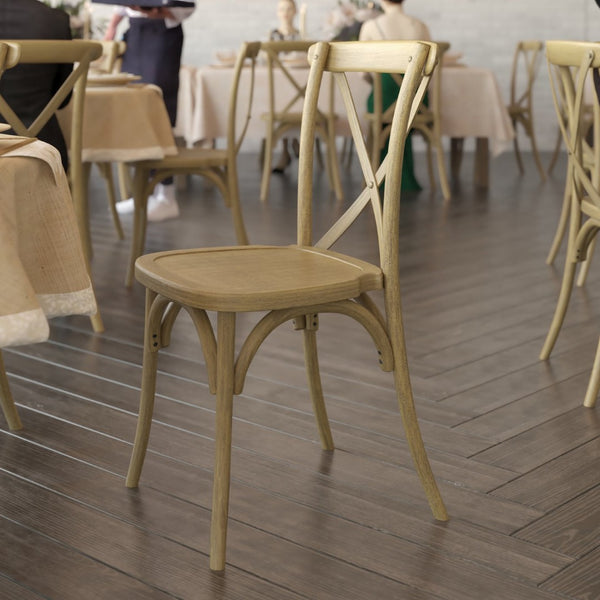 English Elm HERCULES Commercial Cross-Back Stackable Resin Chair for Indoor/Outdoor Use - Durable & Stylish Seating Chestnut L-9-M2-CHSNT-GG