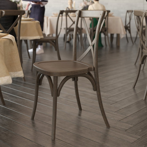 English Elm HERCULES Commercial Cross-Back Stackable Resin Chair for Indoor/Outdoor Use - Durable & Stylish Seating Dark Brown L-9-M2-DKBRN-GG